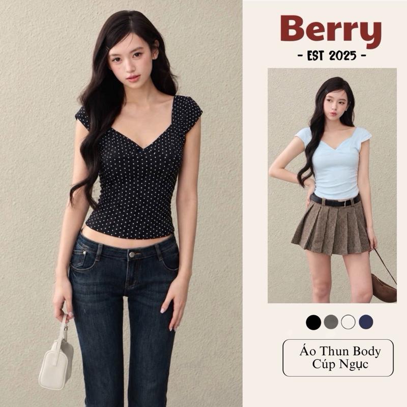 Áo Thun Berry Chất Cotton Dáng Rộng Cổ Tròn Thắt Eo Co Giãn