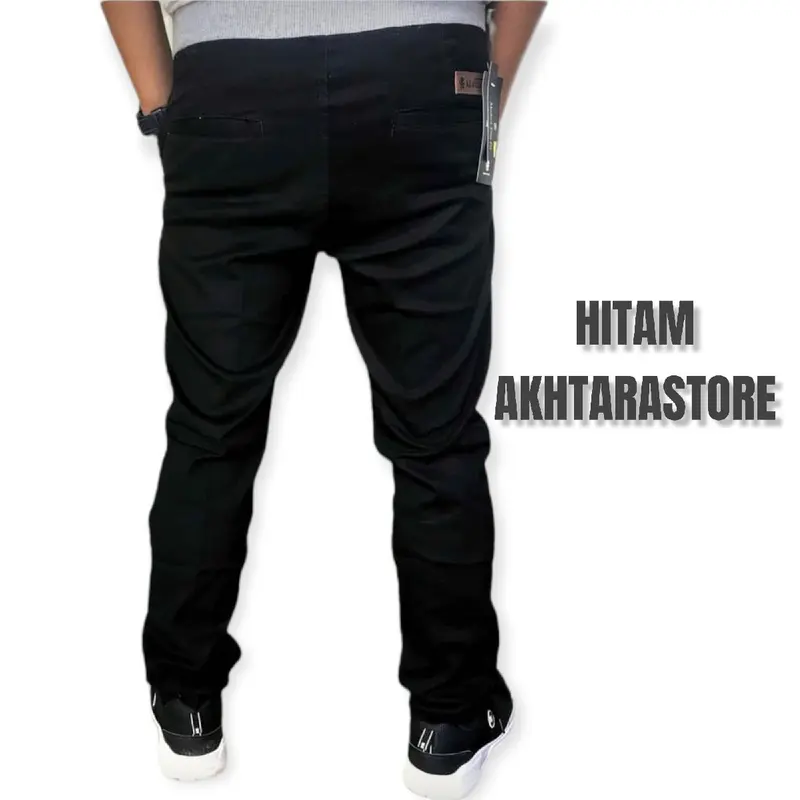 Celana Chinos Jumbo Pinggang Karet Panjang Pria Chino RIP Katun Melar Bahan Kain Chino Stretch Twil Diamond Celana Casual Dewasa 3