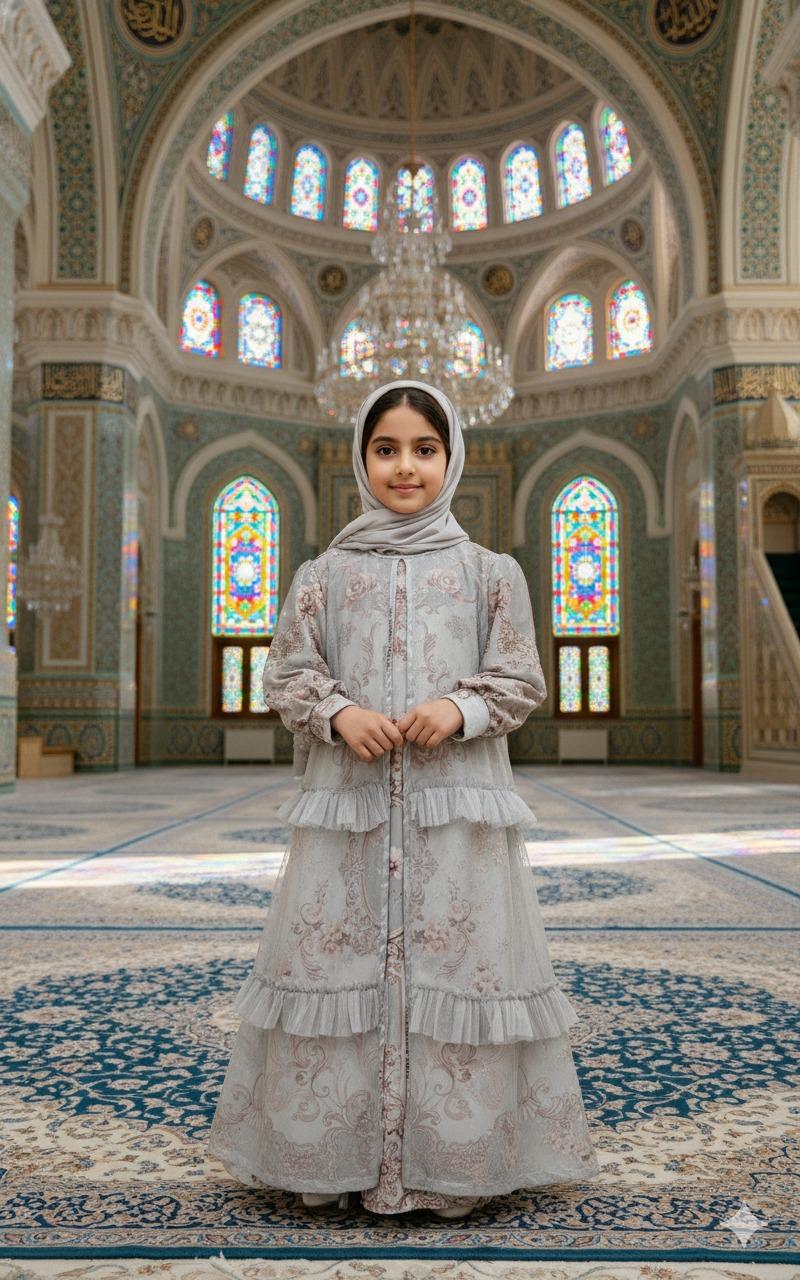 MW-SHOP - Gamis Sultan Raya Mix Tile Gliter Anak Perempuan Usia 3 - 10 Tahun / Baju Gamis Viral Anak Free Hijab - Pakaian Muslimah Anak Motif Sultan Kekinian