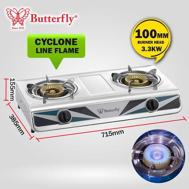 Butterfly Stainless Steel Double Gas Stove Table Top Dapur Gas