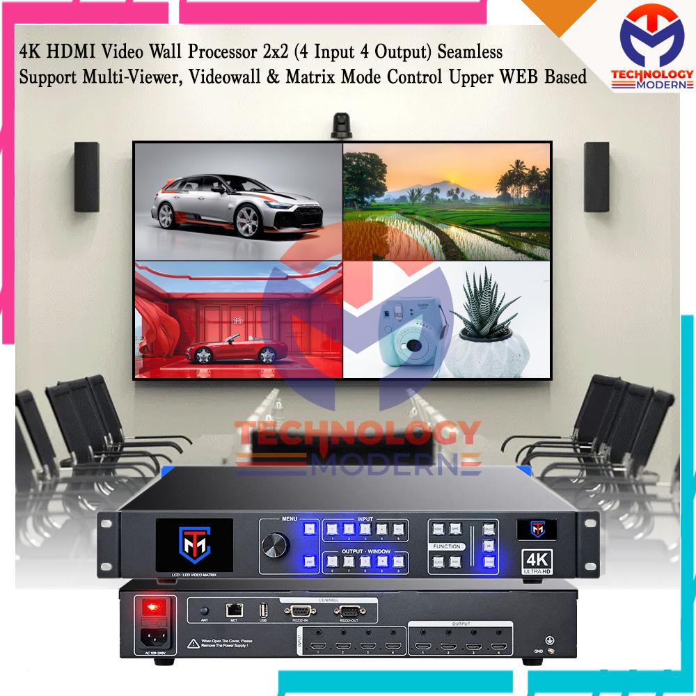 4K60 HDMI Video Wall Processor/Controller 2x2 (4 Input 4 Output) Seamless Switching Built In Multi-Viewer & Matrix Switcher 4x4 Control Upper WEB Based
