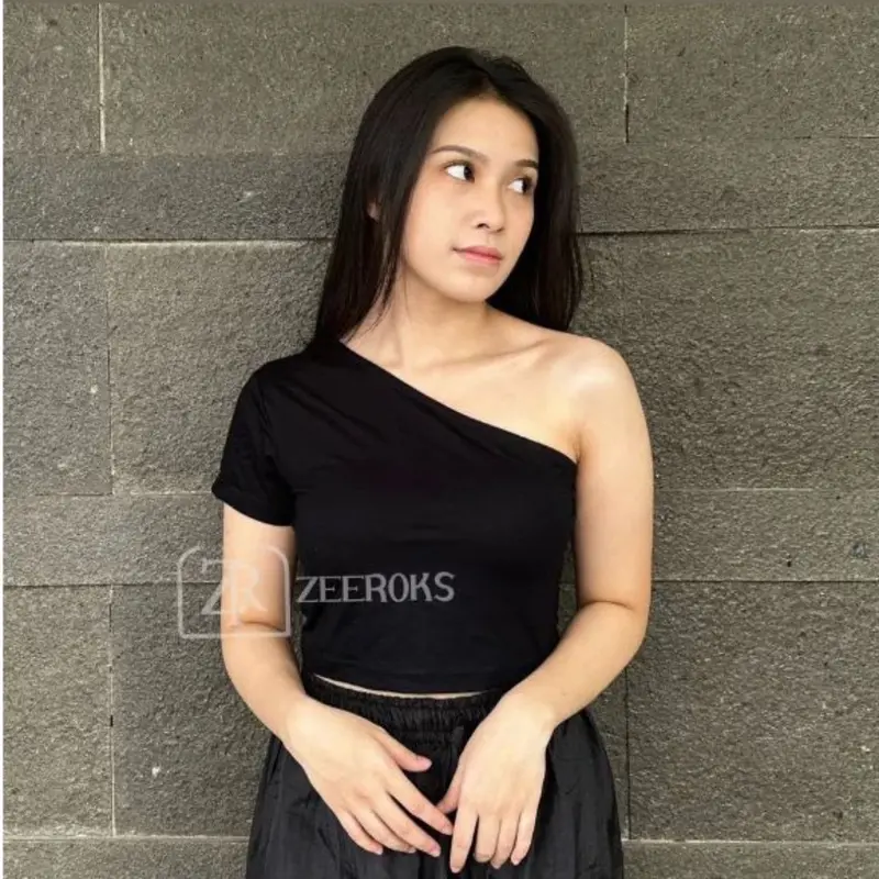 ￼Kaos wanita terbaru elegan baju Cewek Tanktop Spandek One shoulder Cantik Melar 0