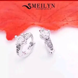 ANTING JEPIT SILVER MOTIF PERMATA SATU CANTIK PERHIASAN WANITA TERBARU