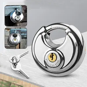 70/90mm Gembok Baja Tahan Karat Kunci Cakram dengan 2 Kunci Melindungi Pintu Rumah, Sepeda, Barang Luar Ruangan