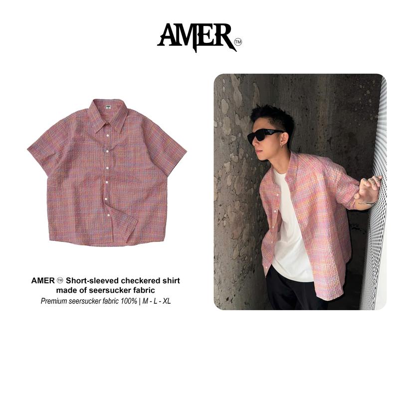 Áo Sơ Mi Tay Ngắn Nam Nữ Kẻ Caro Local Brand AMER Chất Seersucker Thô Gợn Sóng Thoáng Mát - AM01