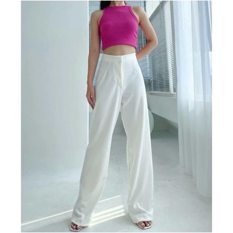 Cozie Knit Loose Pants-Celana Highwaist Panjang Kulot Rib Premium Celana Panjang Korean Style Anti Kusut Karet Melar 5