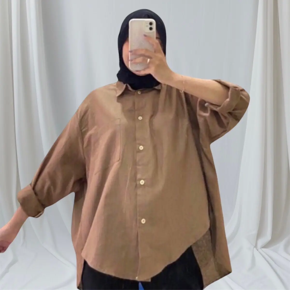 Kemeja Wanita Linen Oversize Ld 130 Cm Bahan Katun Linen Rami