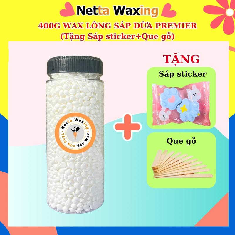 Hủ 400g sáp wax lông SÁP DỪA bám lông tặng que gỗ và sáp sticker - Sáp wax nách, wax râu, ria mép Nữ, wax tay chân - Waxing Women Man Cạo Râu