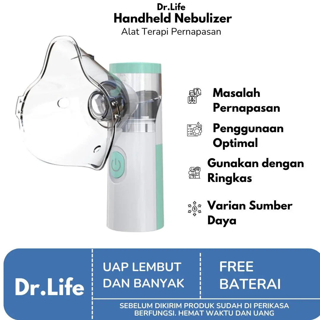 Dr.Life Nebulizer Dual Power Supply untuk Terapi Pernapasan - Alat Terapi Pernapasan Handheld Inhaler Nebulizer Machine - Tinggi