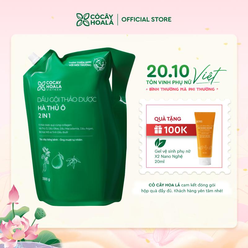 Túi Refill Dầu Gội Thảo Dược Hà Thủ Ô 2IN1 Cỏ Cây Hoa Lá 2000G Giúp Giảm Gãy Rụng, Giúp Tóc Trông Dày và Bồng Bềnh
