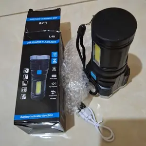 SENTER LED CAS LS03 4 LED COB Super Terang 3 Mode Cahaya Putih Rechargeable USB 50W 6000mAh Baterai Tahan Lama untuk Camping Lampu Kabel Plastik ABS dengan 3 Mode Cahaya dan Strap Adjustable