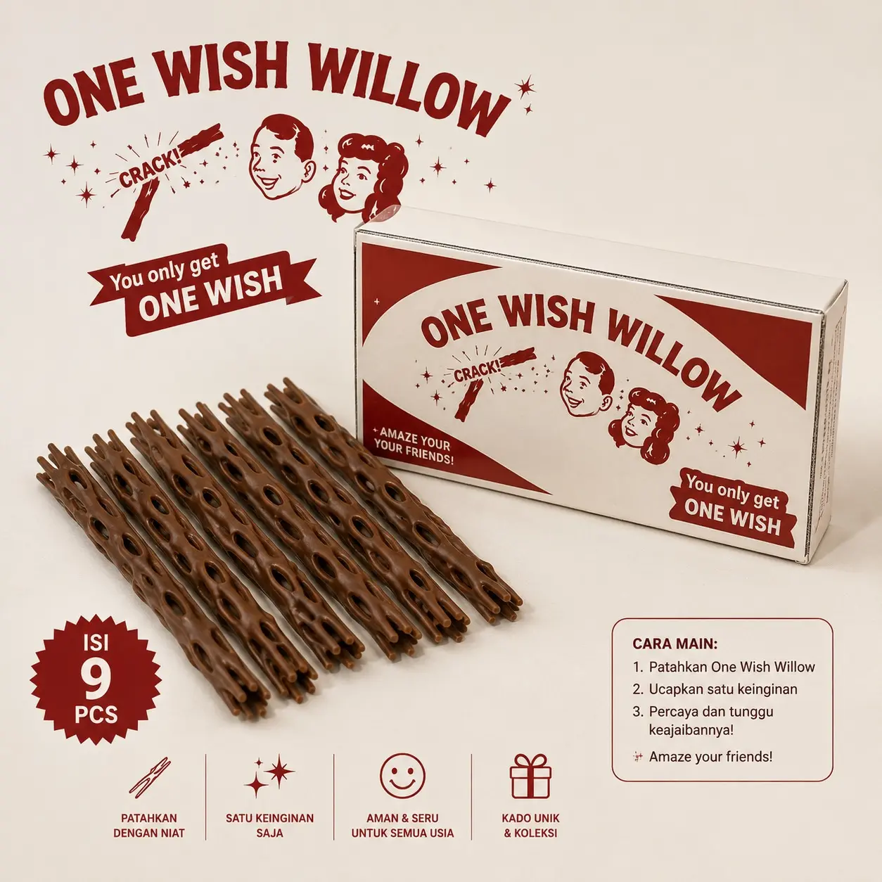 Magic One Wish Willow Bundle 9 Pcs | Magic Wish Stick Kado Unik Anniversary Birthday Gift