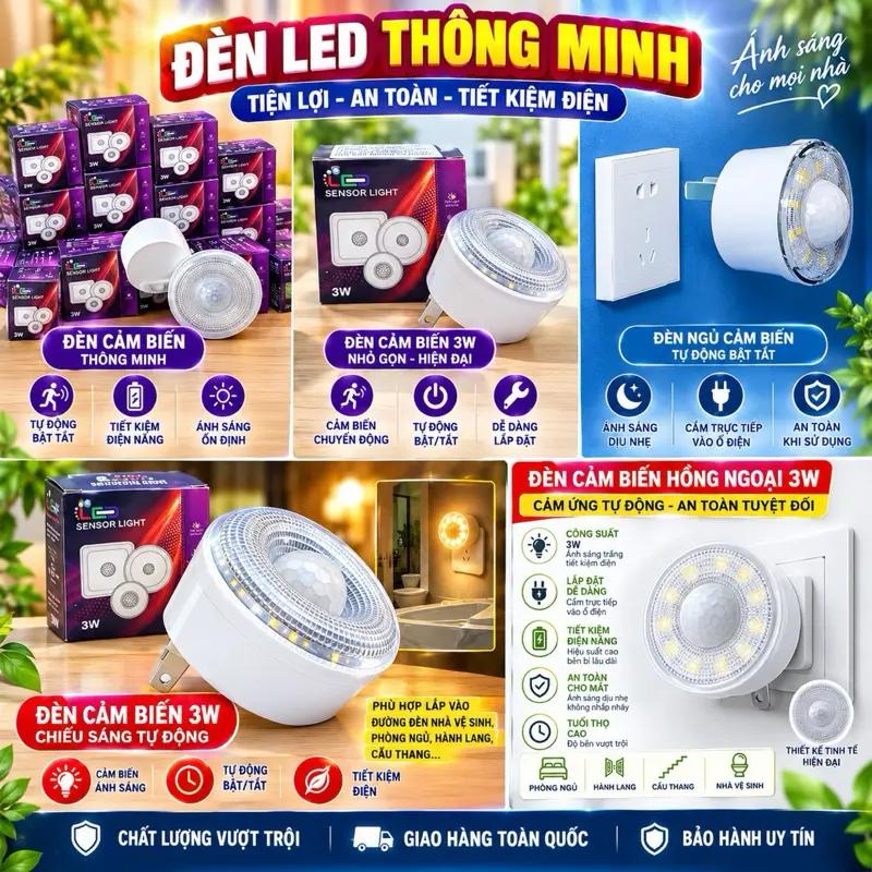 Đèn LED Phòng Ngủ Cảm Biến Thông Minh 3W - Tiết Kiệm Điện, An Toàn, Chiếu Sáng Tự Động