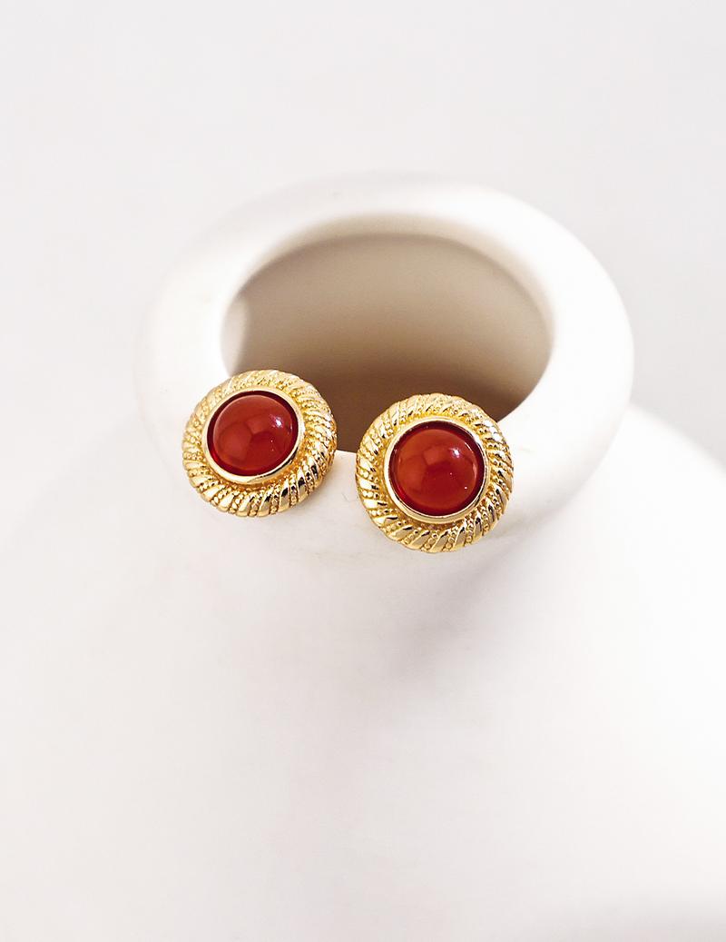 Product Introduction of 925Vintage - inspired Carnelian Earrings, Twisted Gold Frame, Ideal for Stylish Girls, Statement Jewelry, Unique Appeal dsmp  earrings 11