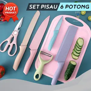 Pisau Set Dapur 6 in 1 Keramik Jerami Peso Kitchen Knife Pisau Guting Anti Lengket Buah Daging Roti Dapur Stainless Sembelih Tajam
