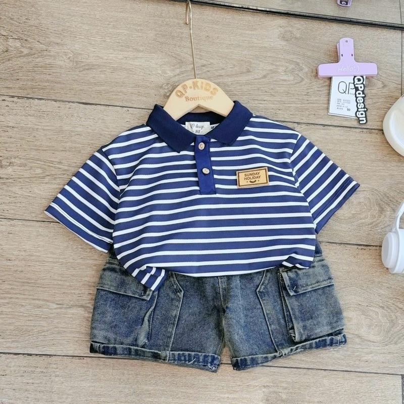 (Minh Nhật kids) Bộ polo cộc tay kẻ ngang 8-28kg cho bé , áo polo chất cotton mềm mát, quần jean mềm 8