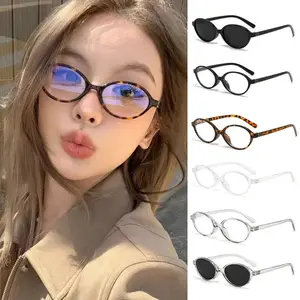 Kacamata Bingkai Oval Kacamata Optik Anti Cahaya Biru Retro Kacamata Bingkai Kecil