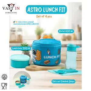 VASTin Bekal anak TK ASTRO Lunch Fit set of 4 pcs, BPA FREE.(kotak makan sendok garpu botol minum)