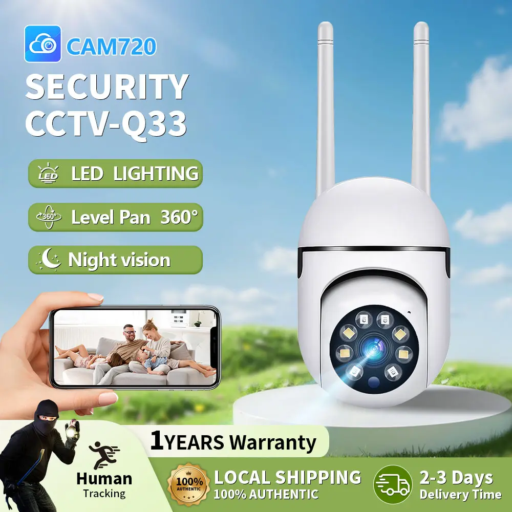 Q33 Cam720 Kamera CCTV Wireless Ultra-High Definition Pan Tilt Audio Dua Arah Deteksi Gerakan Visi Malam Wi-Fi Smart