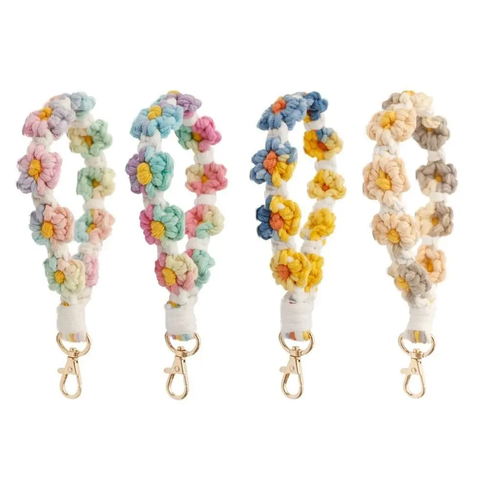 Wedding Daisy Lanyard Key Fob Strap Flower Macrame Wristlet Keychain Boho Floral