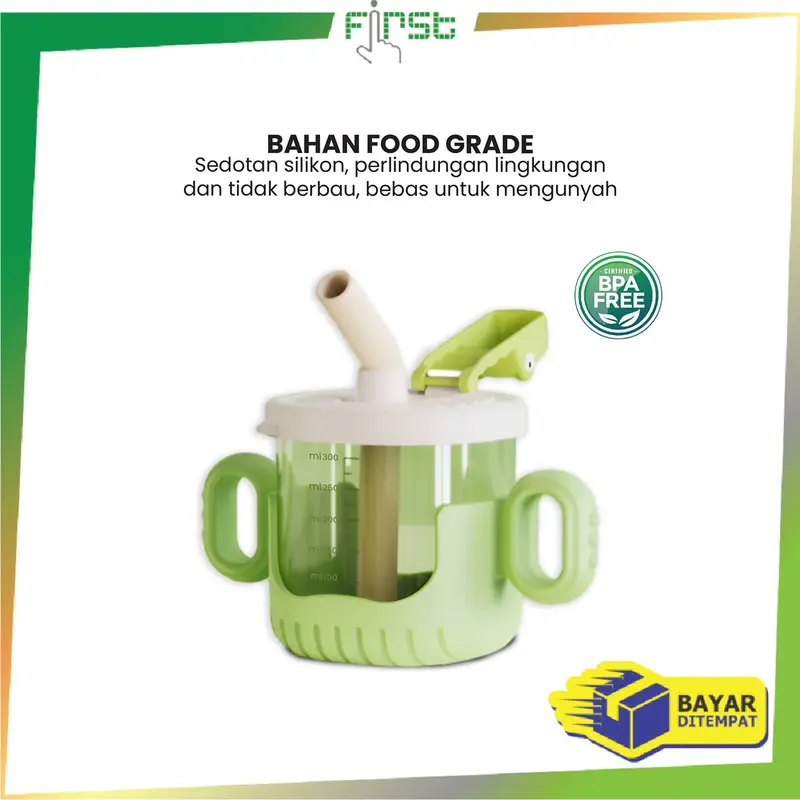 [COD] FH C1053 Gelas Minum Baby Training Cup 300ML dengan Pegangan dan Sedotan 3