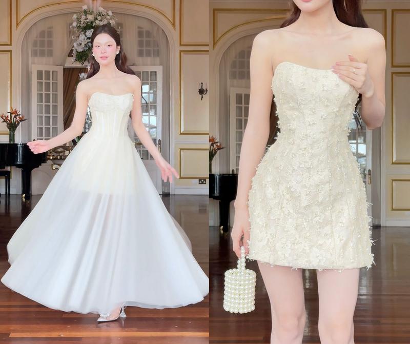 SÒ VINTAGE - LIORA set 3 món gồm đầm cúp ngắn chân váy lưới corset và áo choàng