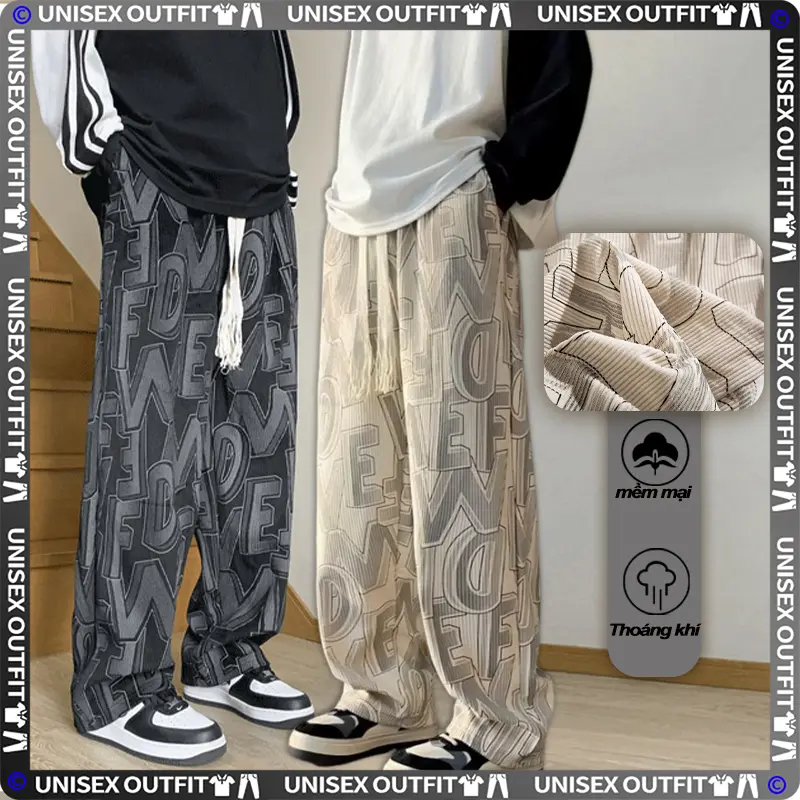 Quần Ống Rộng Hoạ Tiết Quần Nam Phong Cách Hàn Quốc Unisex xu hướng baggy Menswear