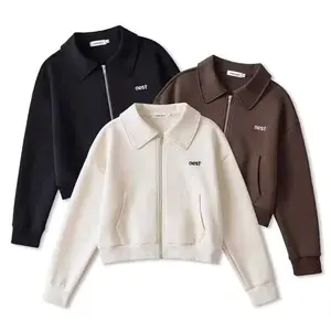 Sweater wanita - NEST COLLAR CROOPE JAKET WANITA BORDIR / Jaket Sweater Wanita Korean Style Fleece