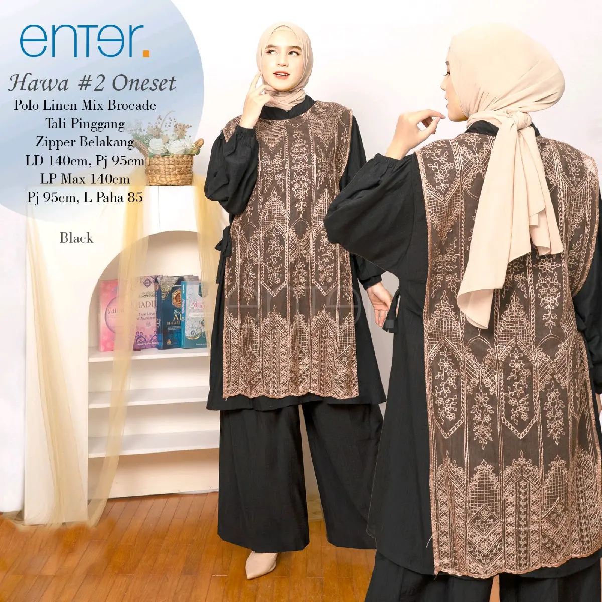 Set Setelan Wanita Hawa Bruklat Mix Polo Linen Big Size - Muslim, Baju