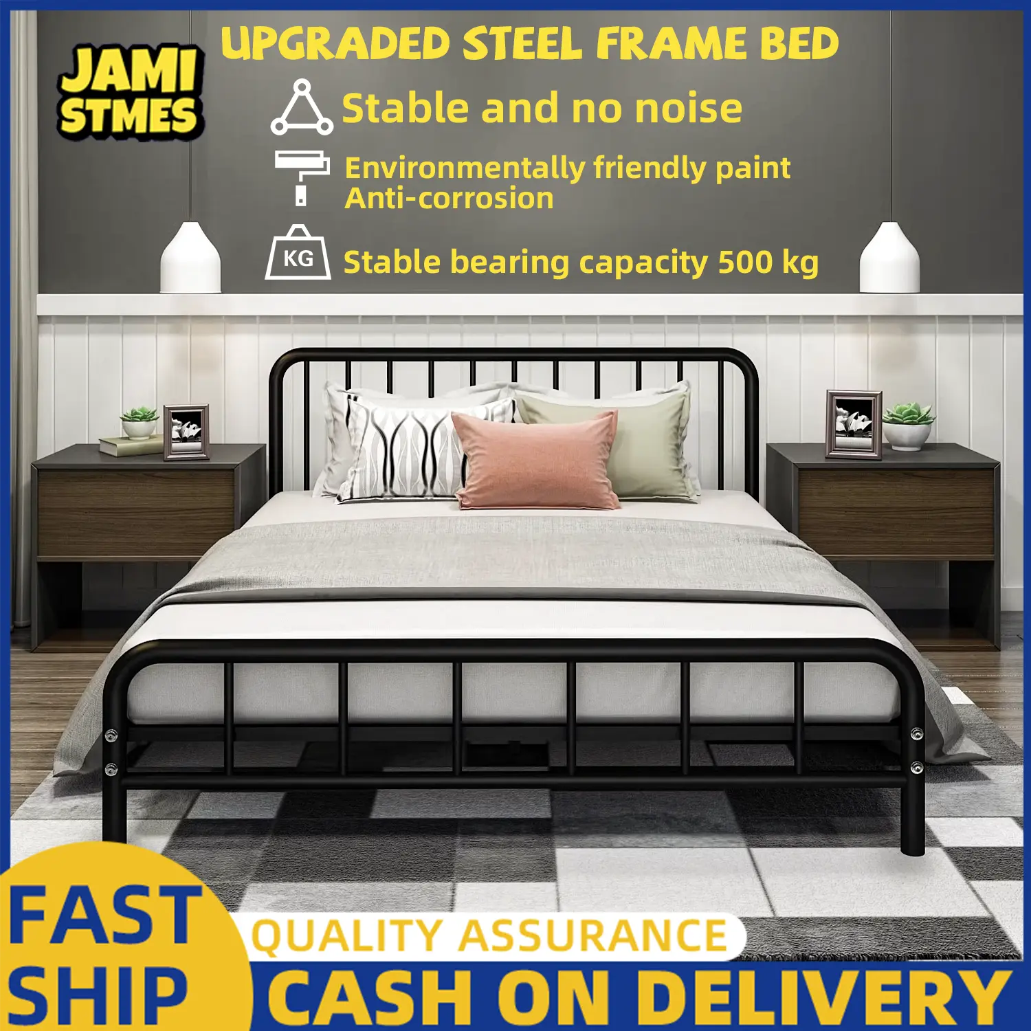 Iron Bed Frame King/Queen Size Nordic Metal Home Bedroom Stainless Steel Bed Frame Single/Double Bed