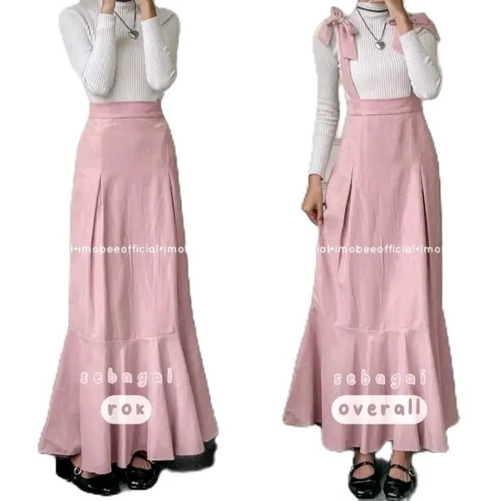 NisOutfit>> Candy Ribbon Overall skirt,jadi overall  juga rok bisa, Overall skirt,Overall sekaligus rok Panjang Jumpsuit Wanita Casual