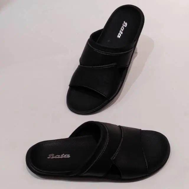 Sandal Bata Pria Skip Black Terbaru Sendal Selop Kulit Kasual Nyaman di Gunakan Kekinian Unisex 1