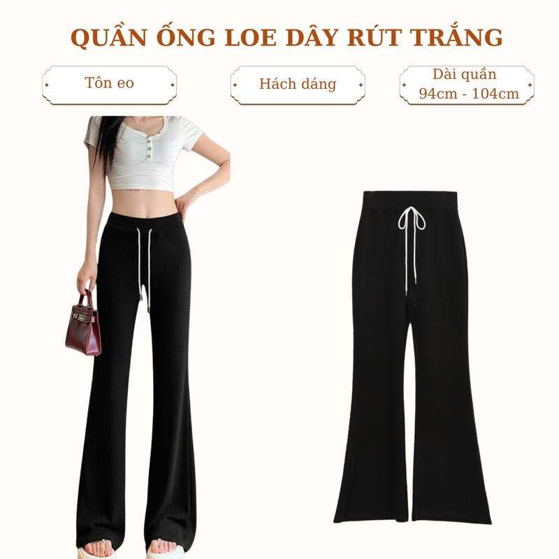 Quần Ống Loe Cạp Cao 5cm Dây Rút Trắng Thể Thao Legging Ôm Loe Co Dãn Hách Dáng Siêu Đỉnh Pants Legging Loe Women Nữ Màu Đen 016