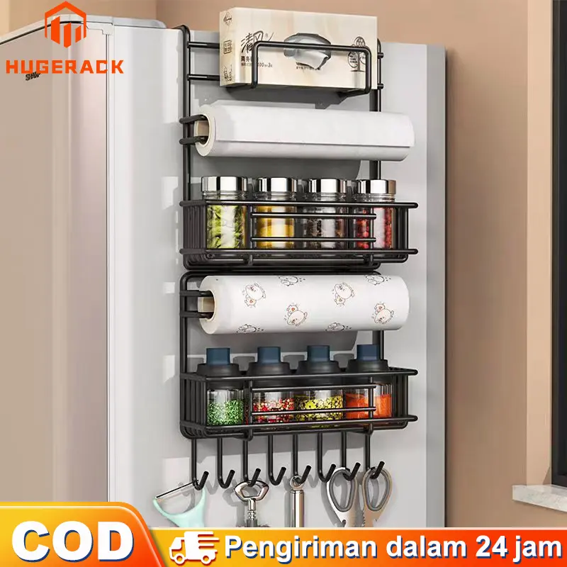 Rak samping kulkas Rak Gantung Kulkas Dapur stainless steel Rak bumbu dapur Rak penyimpanan multifungsi