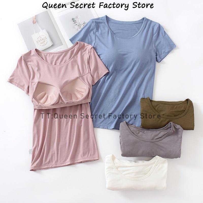 Áo Thun Nữ, Thiết Kế Thời Trang 2 Trong 1, Có Cúp Ngực Đệm, ngắn Tay, Áo Sơ Mi Cơ Sở Dáng Ôm, Áo Cổ Tròn