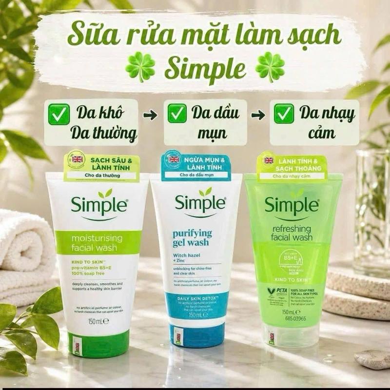 Simple - Gel Rửa Mặt Purifying 150ml Cho Da Dầu Mụn Giúp Kiểm Soát Dầu Tốt & Ngăn Ngừa Mụn Hiệu Quả