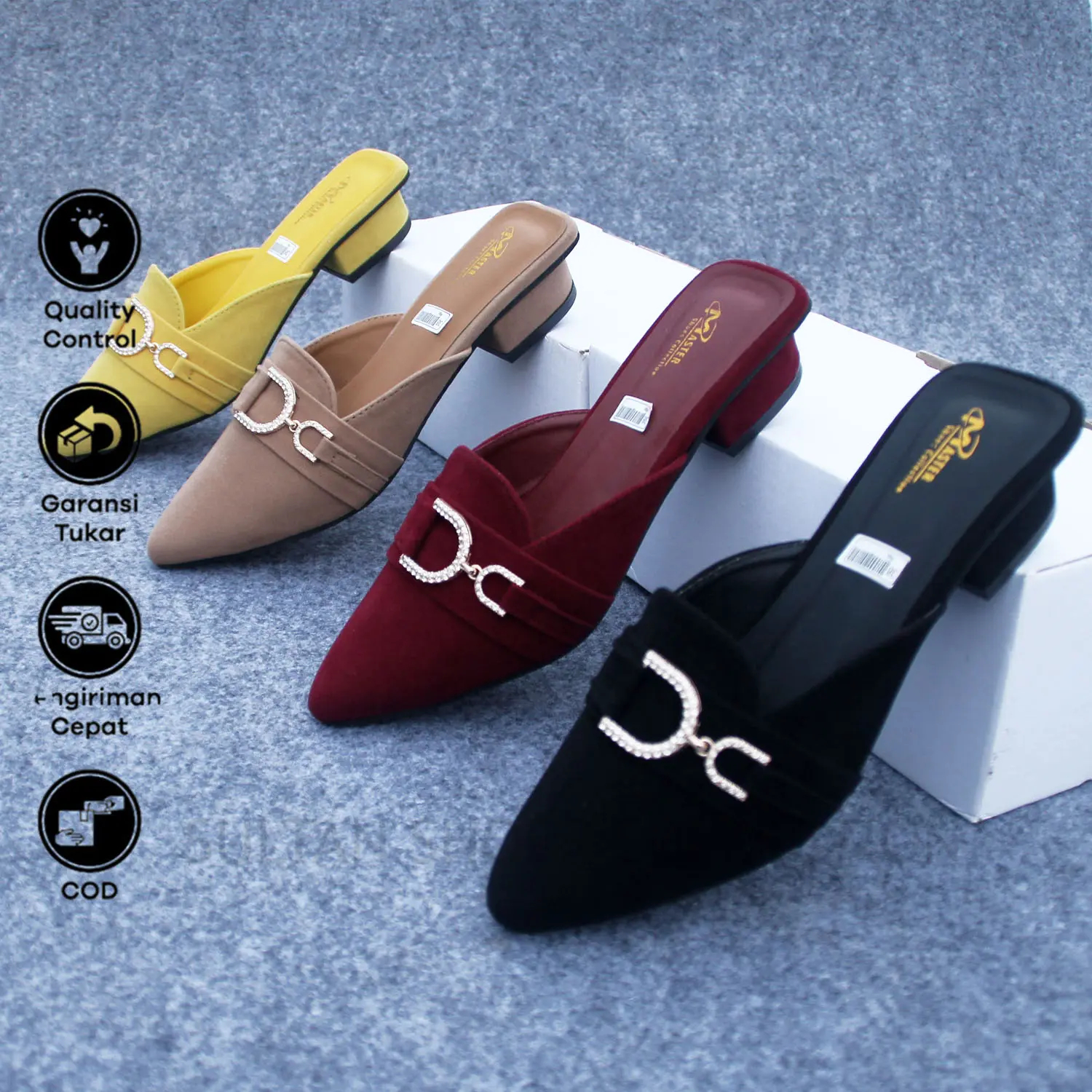 Sultan Shoes | Sepatu / Sandal Slop Wanita Hak Tahu 3 cm Trendy Kekinian Aksesoris D Terbaru | Spatu Sendal High Heels Selop Bapau Pesta Kondangan
