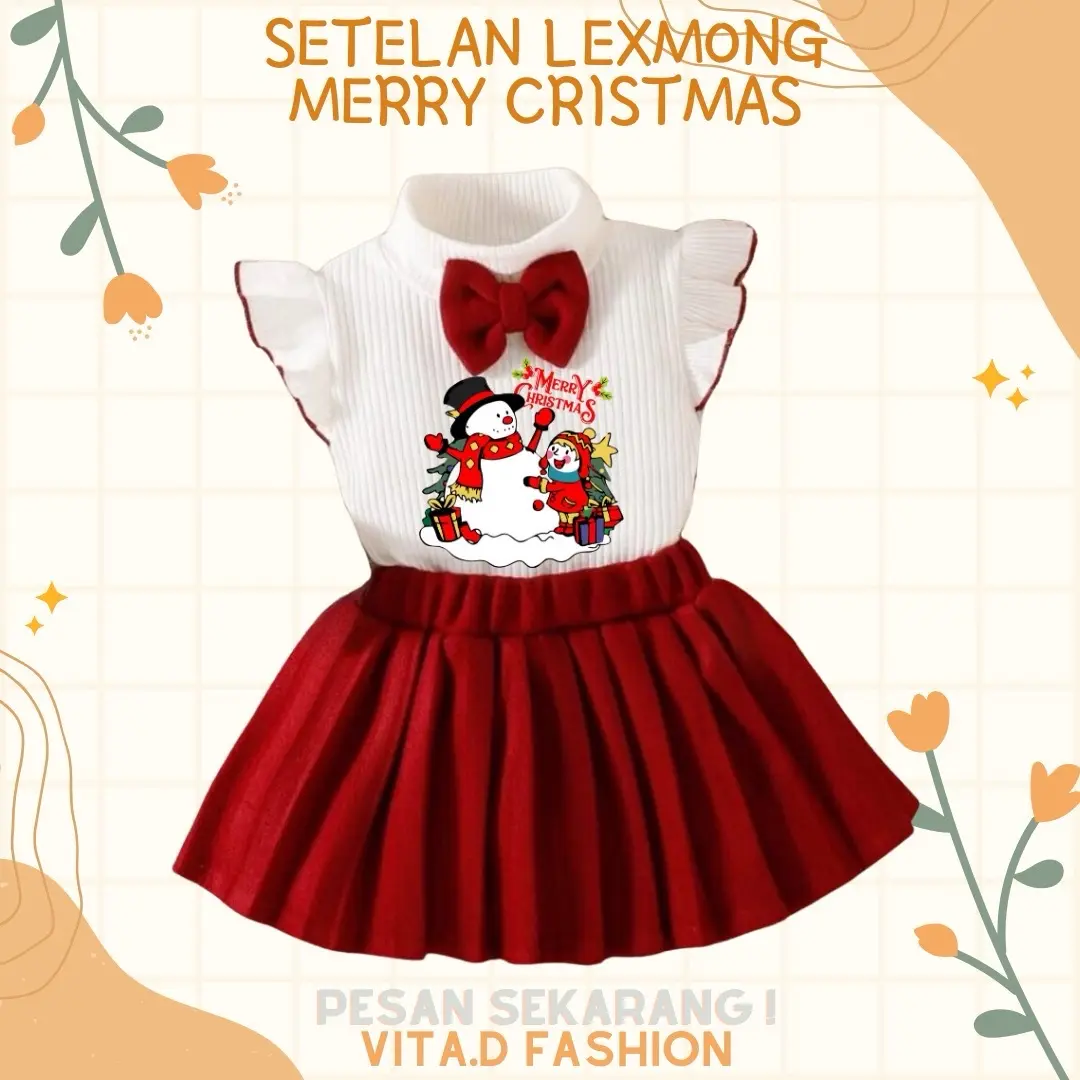 ￼SETELAN ANAK BAJU ROOK LEXMONG/TENK TOP MERRY CRISTMAS USIA 1-6 TAHUN Fashion Anak Wanita