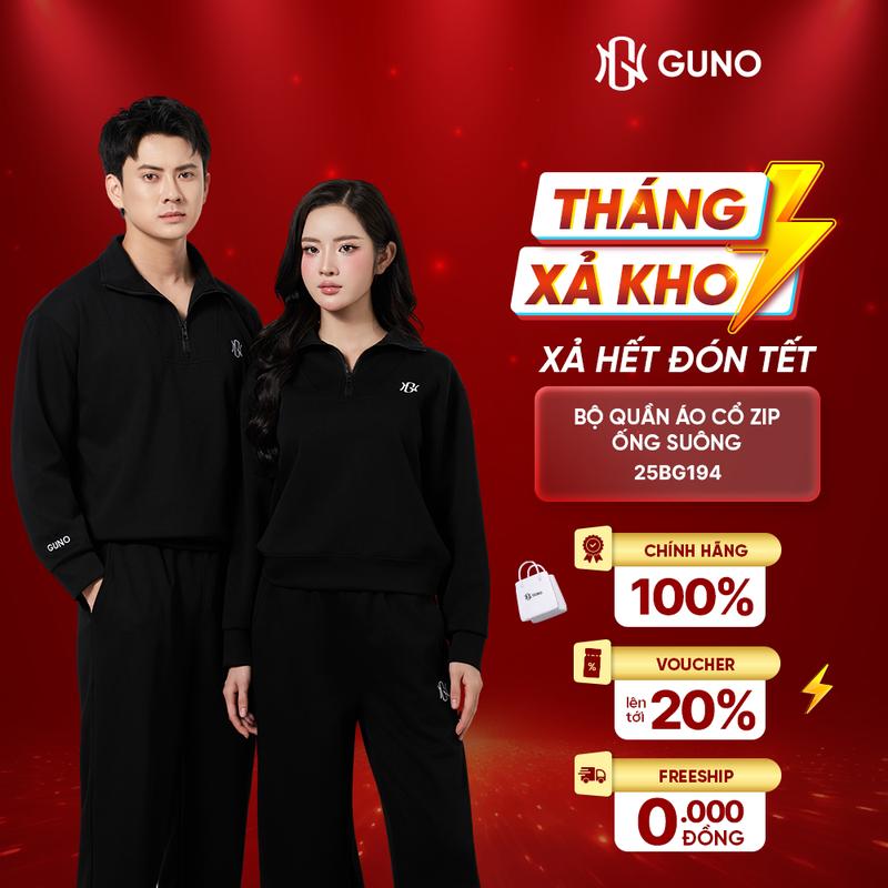  GUNO-Bộ quần áo Nam Nữ nỉ Modal Cao Cấp kéo khoá cổ quần suông SP5| 25BG194 25BB216 