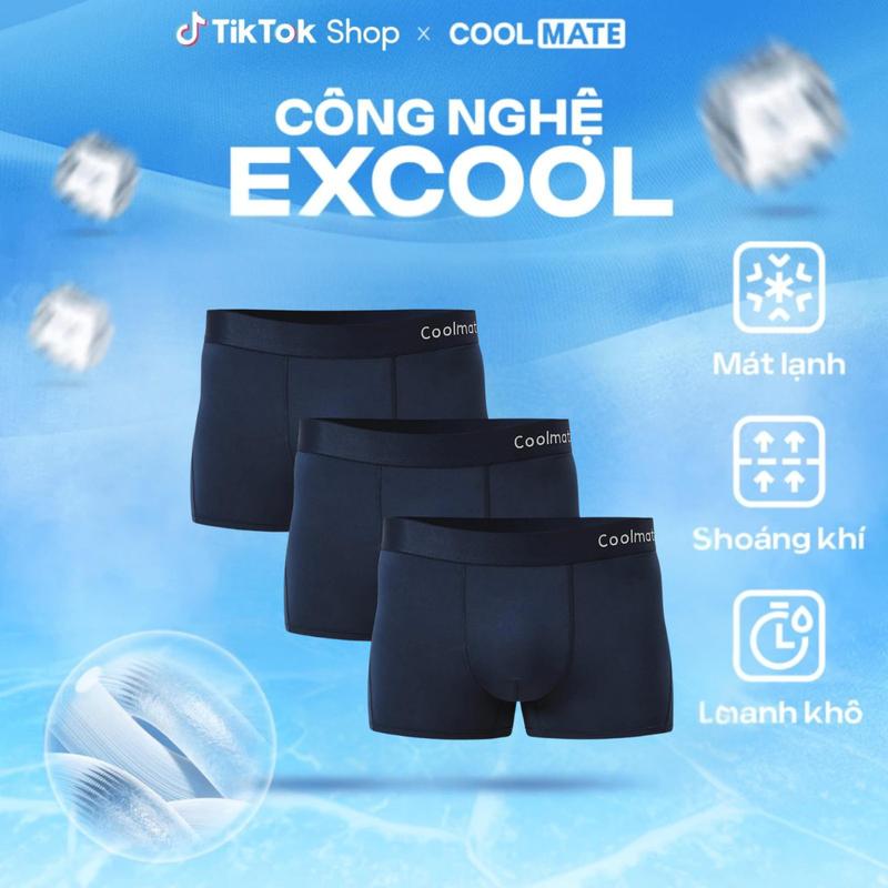 [Outlet Không đổi trả] Combo 3 Quần lót nam Trunk Excool Microfiber Basics Thoáng mát Co giãn - Coolmate