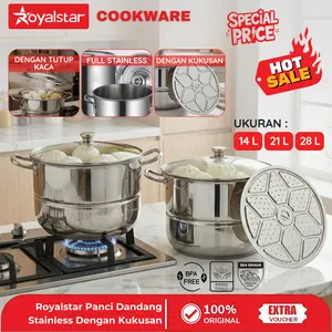 [PROMO] Royalstar Panci Dandang Dengan Kukusan Bahan Stainless Steel Anti Karat Tahan Lama Panci Dengan Tutup Kaca Panci Serbaguna Untuk Mengukus dan Memasak Kitchenware 