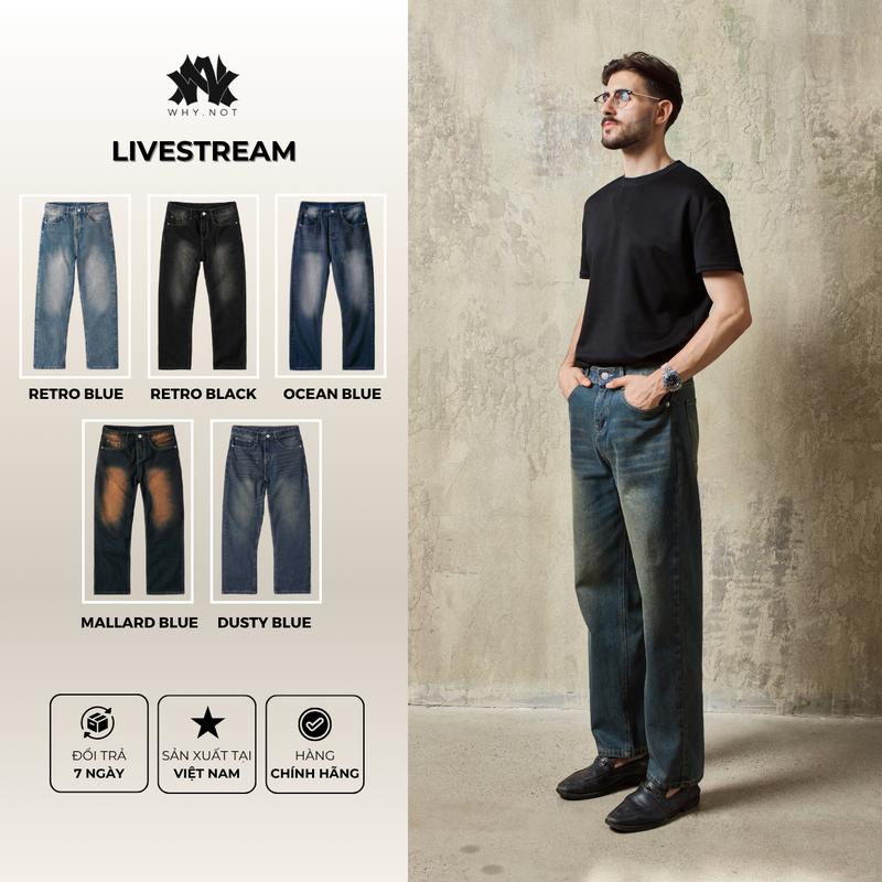 LIVE Quần Jeans Suông Nam Wash Retro Quần Jeans Ống Rộng Quần Jeans Suông Why.Not
