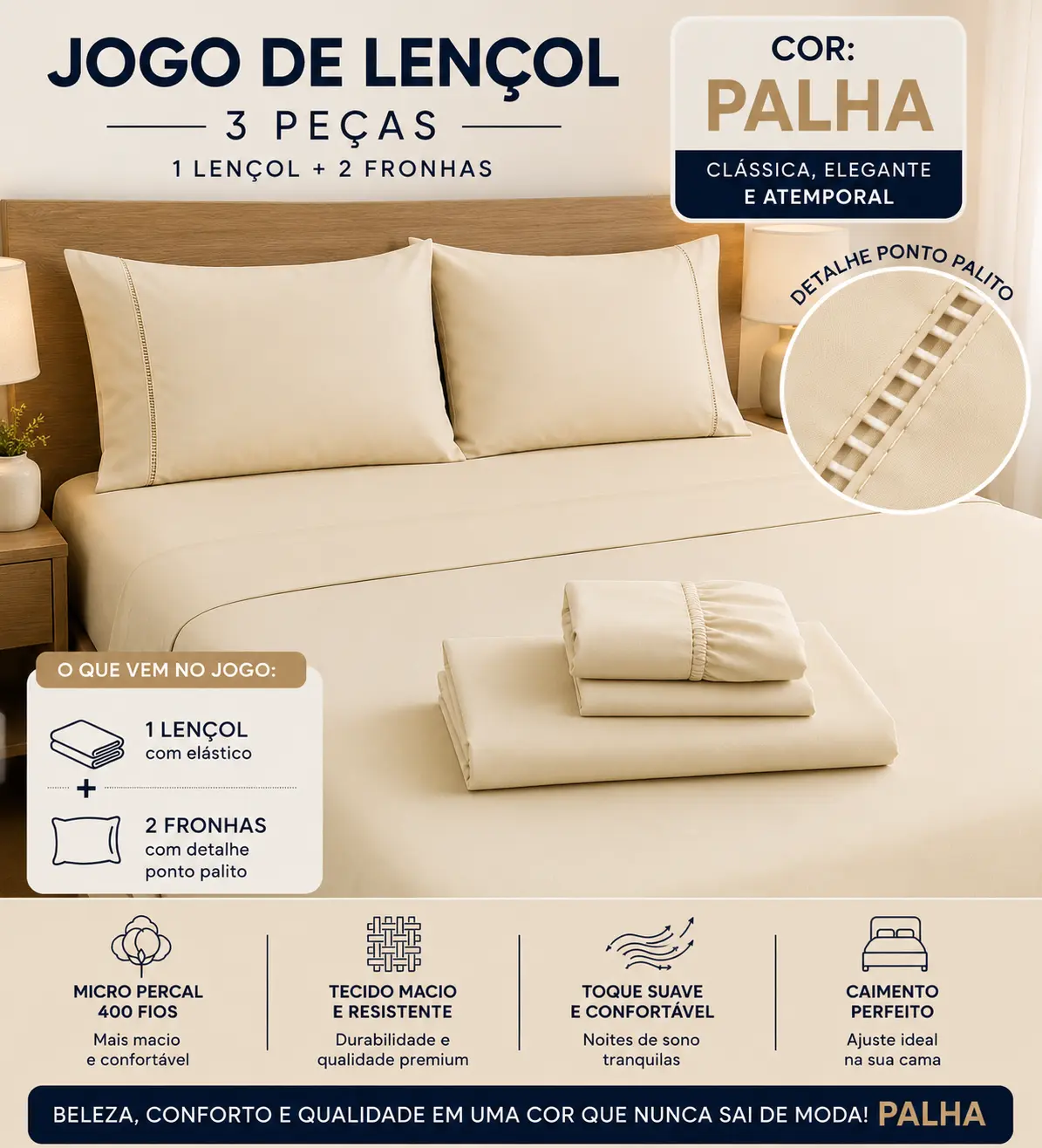5 Kits Lençol 400 Fios + 2 Fronhas casal solteiro 1 fronha Toque de Hotel Percal | King Queen Casal Solteiro - 3