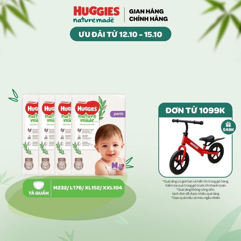 Combo 4 Tã/Bỉm dán/ quần sơ sinh Huggies NatureMade _Size tã dán S82/M64/L54/XL44_size tã quần M58/L44/XL38/XXL26/XXXL28