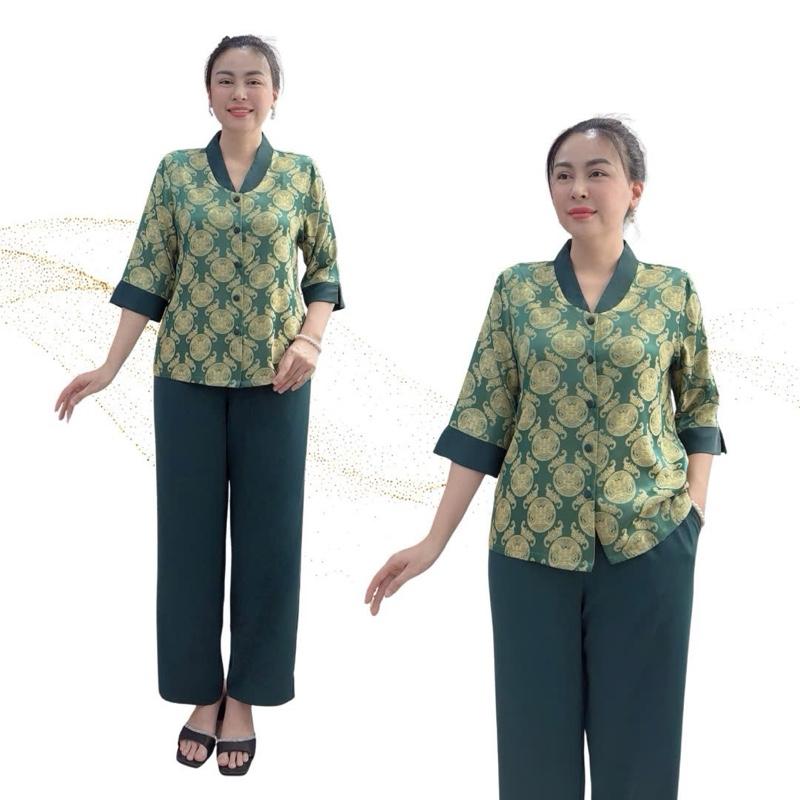  Y16 Đồ Bộ Trung Niên Lụa Gấm Hoạ Tiết Sang Trọng Tinh Tế Màu Sắc Phù Hợp Cho Các Quý Cô Size M L XL 2XL Chất Liệu Mềm Mại Thoáng Mát 