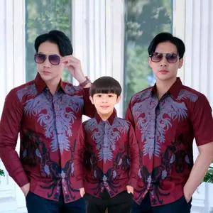 TERBARU BATIK COUPLE AYAH DAN ANAK LAKI LAKI WARNA BURGUNDY LENGAN PANJANG DAN PENDEK KEMEJA PRIA DEWASA SIZE M L XL XXL Atasan Baju Cowok Motif Keluarga