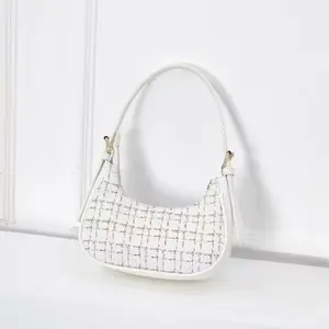 Gilsha Tas Shoulder Bag Wanita Kekinian Rajut Modern Bahan Kanvas & Kulit Sintetis  Motif Rajut Depan Saja Tali Pendek Adjustable Full Furing Cocok untuk Kegiatan Kasual