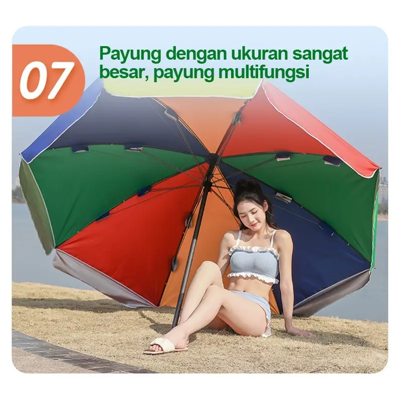 Tenda Payung Event Pantai Cafe 240 cm Dua Lapis Dobel Jari Jumbo Anti UV Anti Angin 8