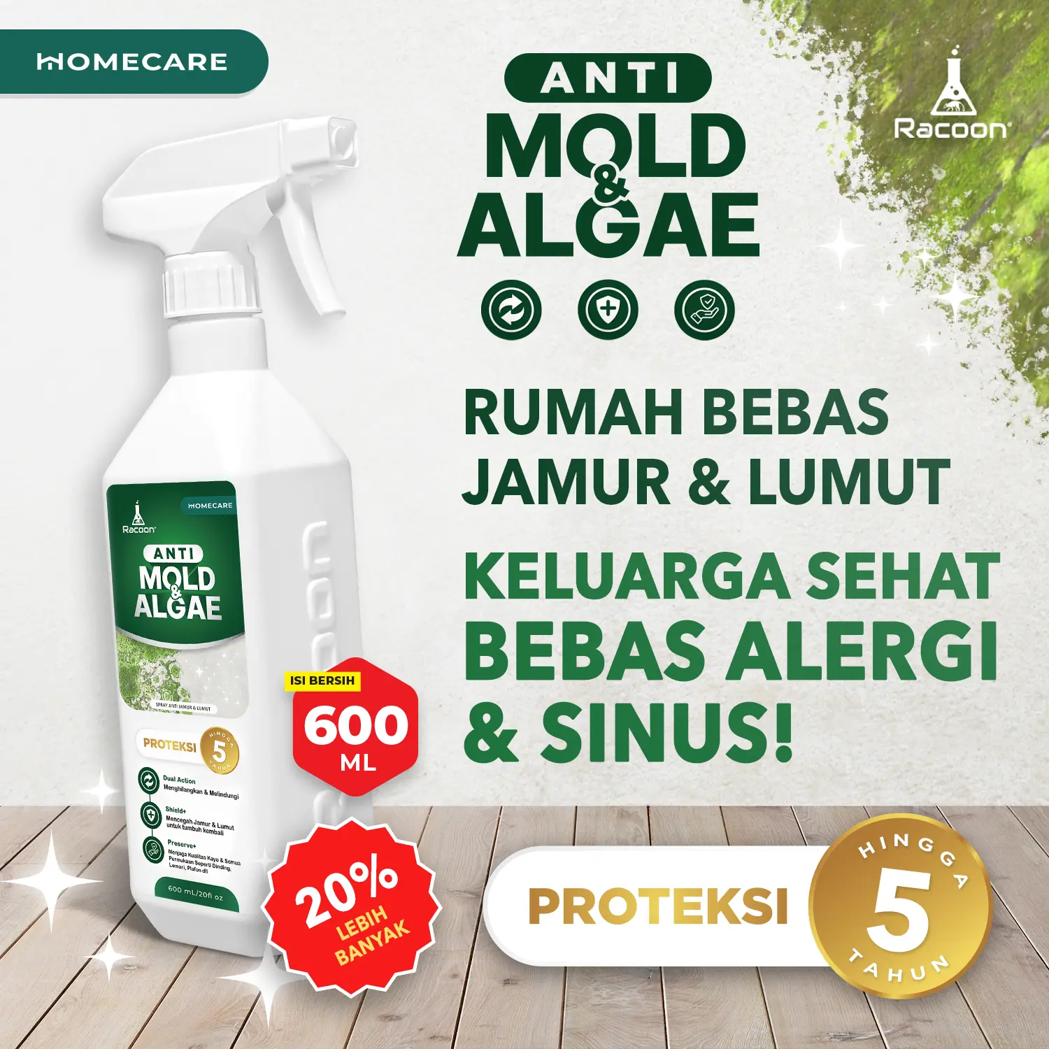 RACOON Anti Mold & Algae Spray | Anti Jamur & Lumut Semua Permukaan 600ML Cairan unikleen  stain remover