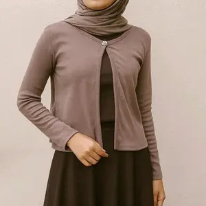 cardigan  korea Nyaman Knitwear Kardigan Kancing Wanita Rib lengan Panjang